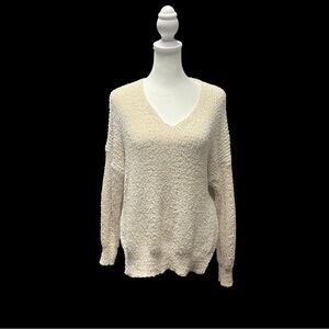 Textured Soft Cream V-Neck Sweater
